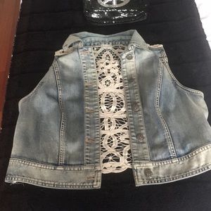 Chico platinum crochet denim vest gently worn sm
